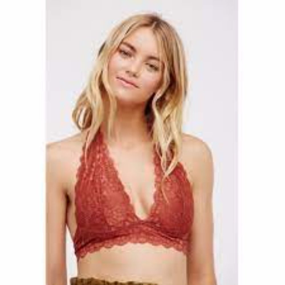 Free People "Galloon" Lace HALTER Bralette SMALL Copper New